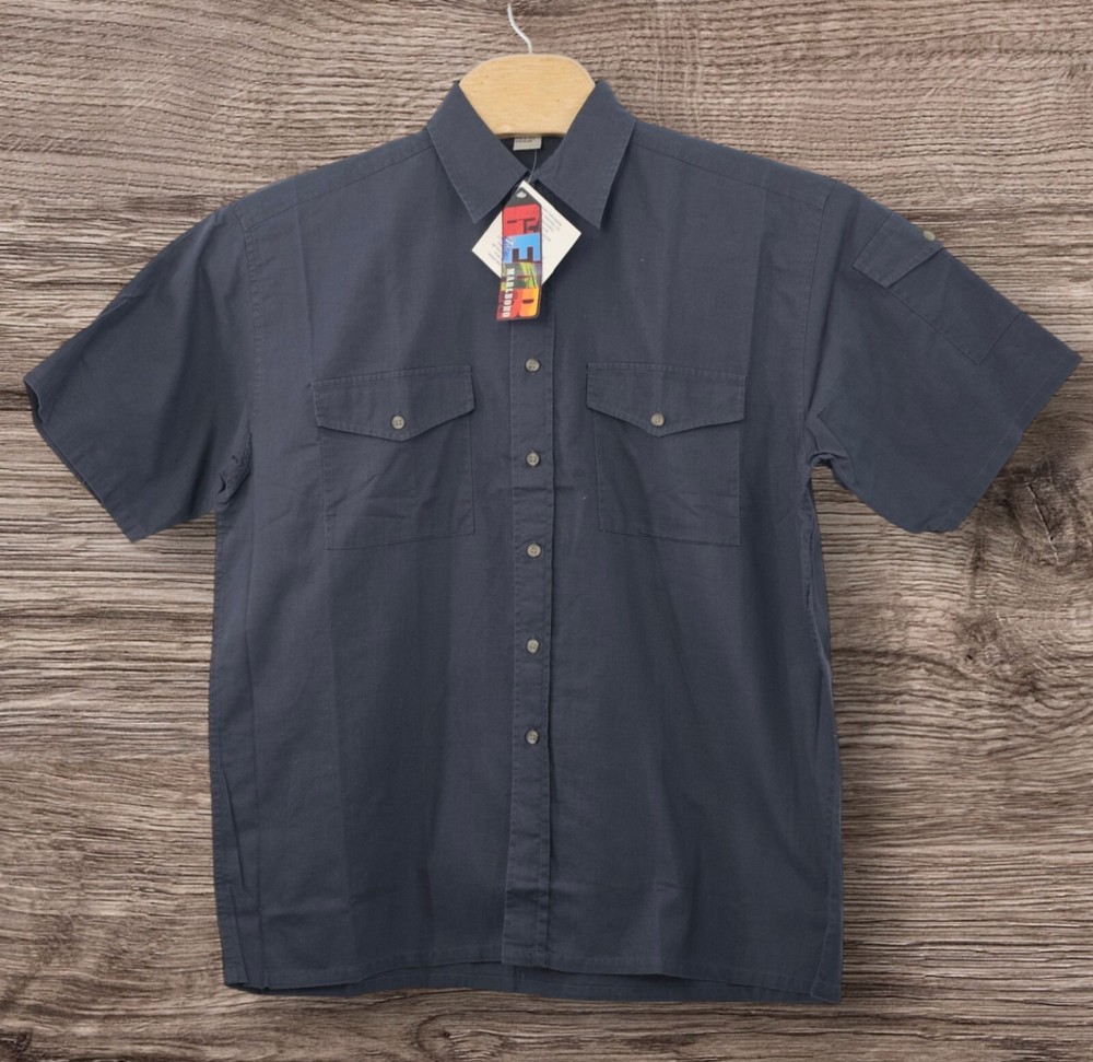 Vintage Marlboro Gear Medium Canvas Navy Blue Camp Button-Up Shirt NWT Outdoor Style