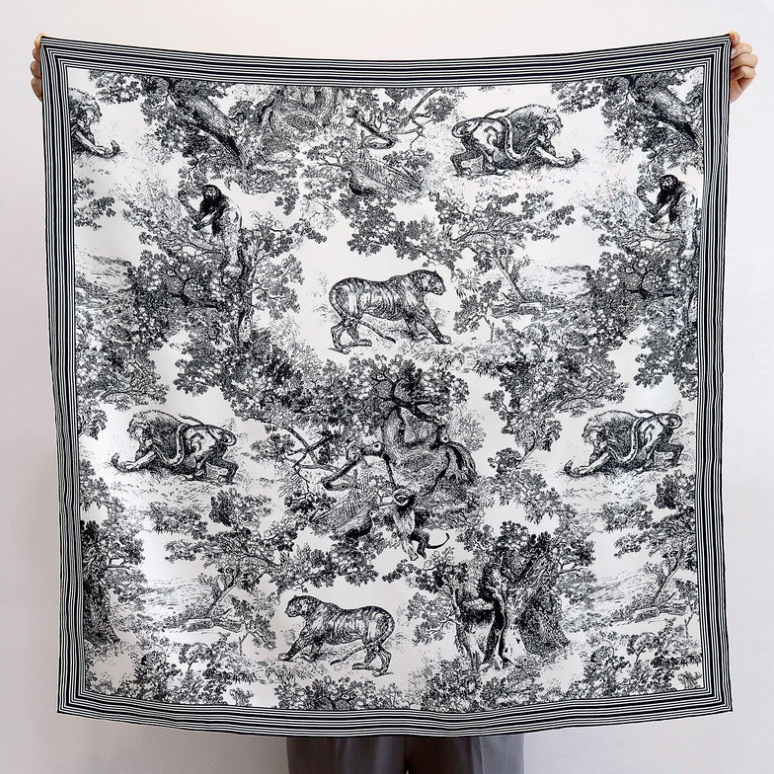 Pure 18 Momme Twill Silk Ink jungle Print Scarf Wrap Square Shawl 53'' Bandanna