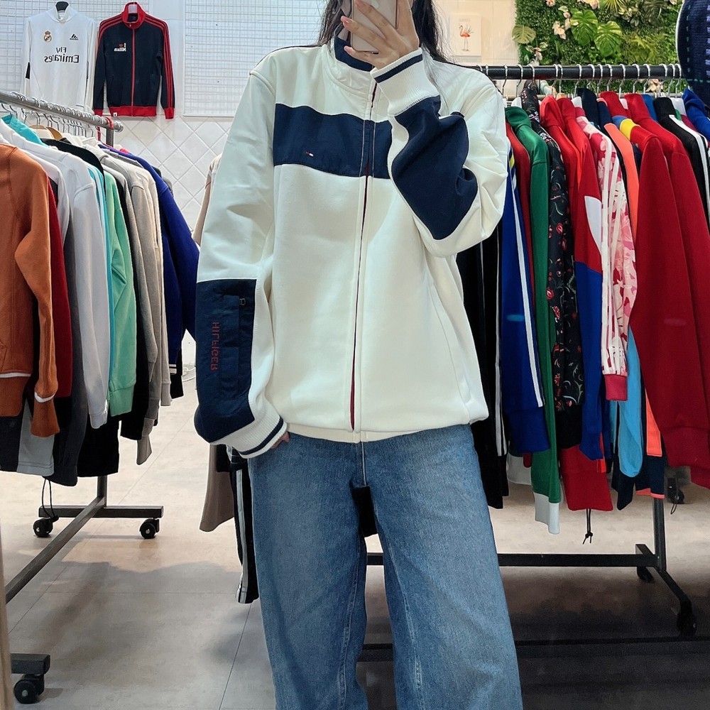 Tommy Hilfiger White and Navy Bomber Jumper for Men