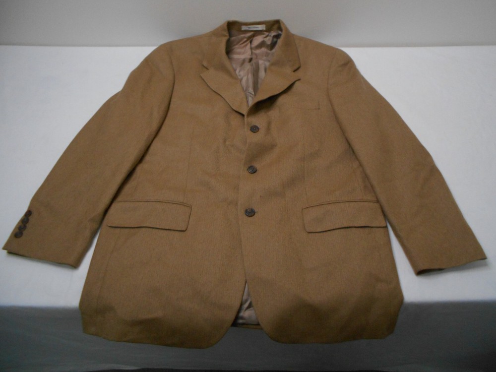 Vintage Ralph Lauren Herringbone Plaid Suit Jacket Wool Brown Pockets 44T