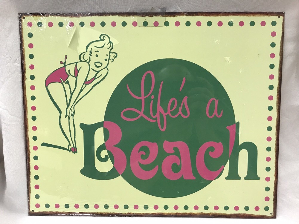 Life's a Beach Metal Sign Pub Bar Retro Home Wall Decor 15x12 - Vintage Look