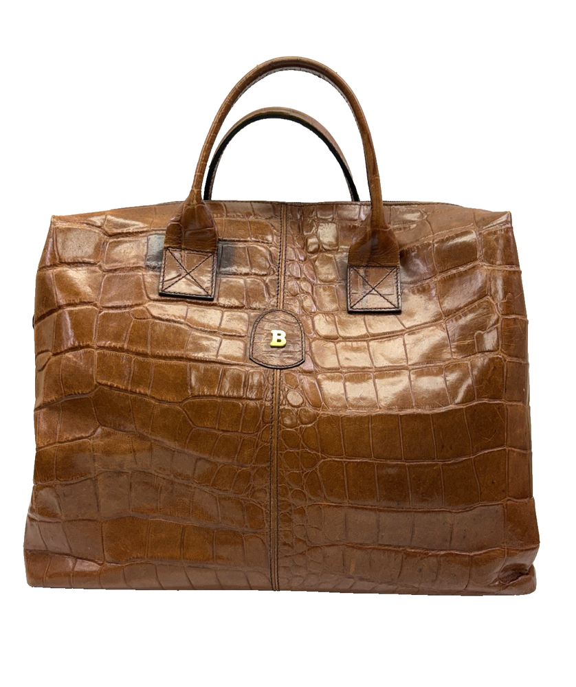 Authentic Bally Hand Bag Stamped Leather  Brown From JAPAN 0780