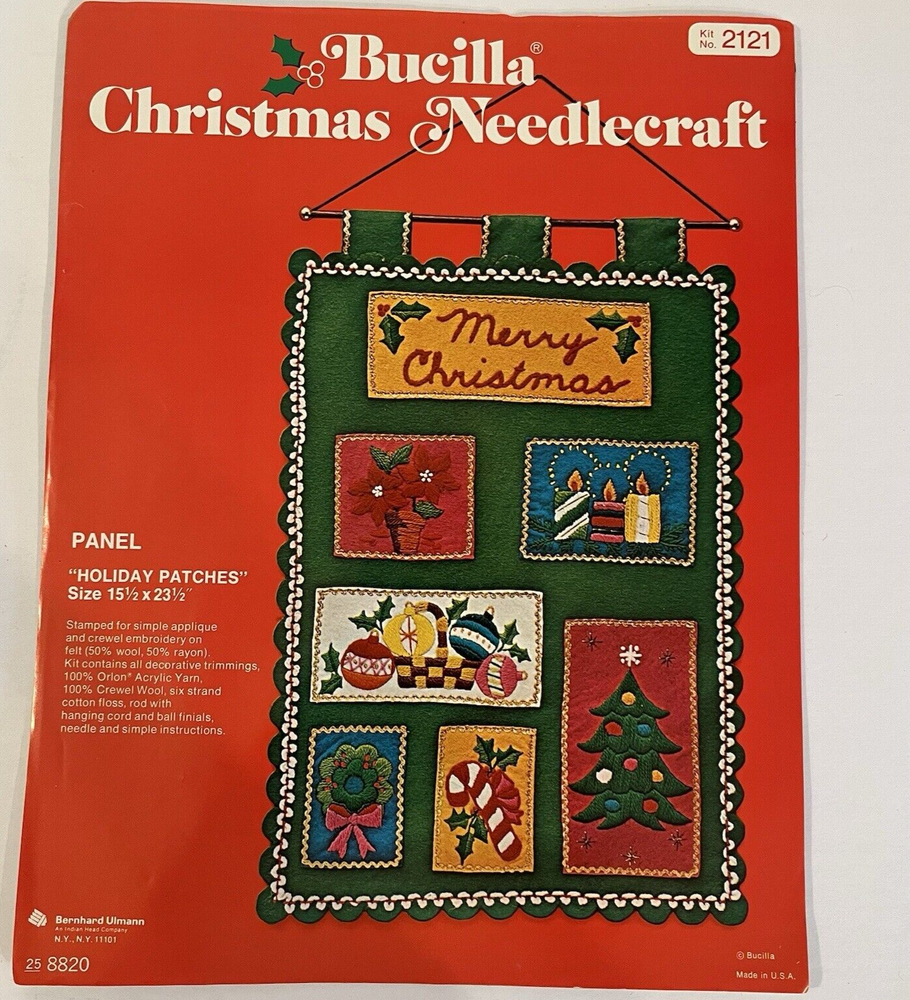 Vtg Bucilla Jeweled Christmas Banner Kit #2121 Holiday Patches COMPLETE Read