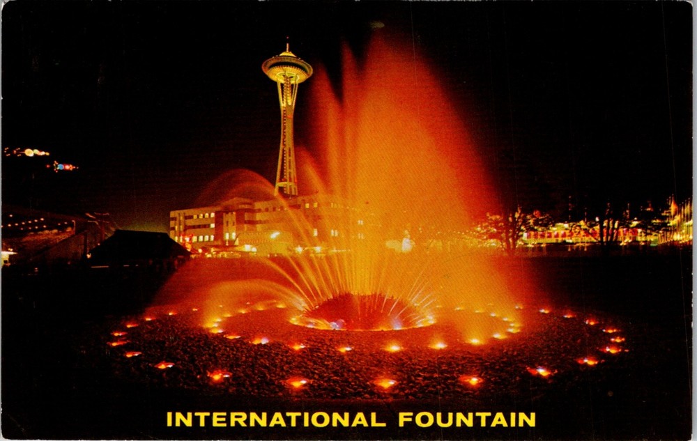Seattle Washington World's Fair Space Needle & Fountain at Night Postcard  27610