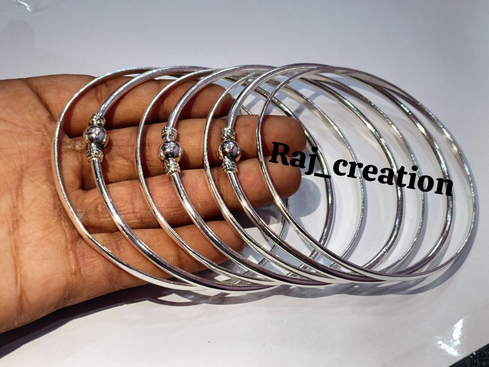 925 Sterling Silver Bangle Set - 7 Handmade Bracelets for Women