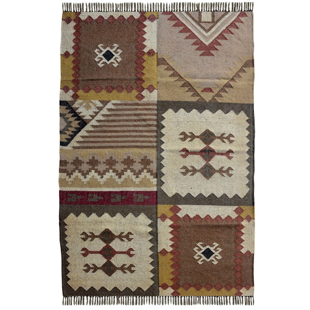 Abstract Luxury Wool Jute Kilim Rug 4x6 ft Flatweave for Bedroom