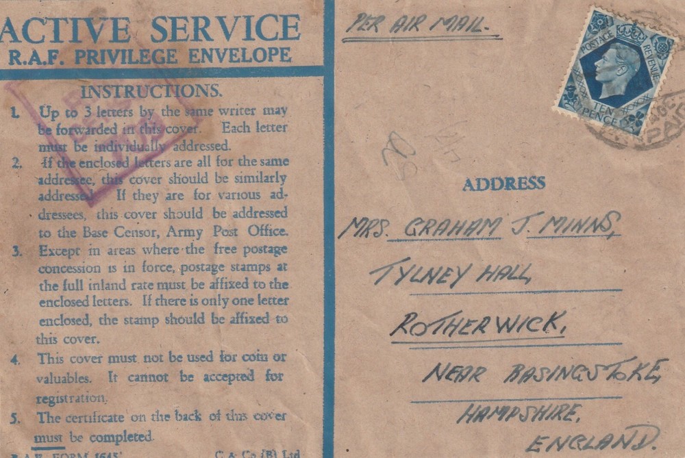 EGYPT to GB 1942-44 RAF CENSOR ON HONOUR ENVELOPE FRONT RAF CENSOR 709 Type R11