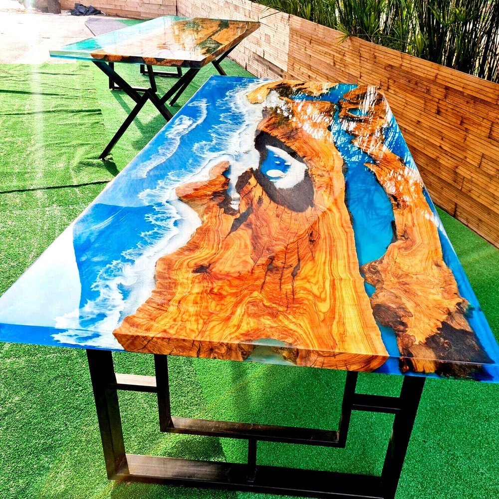 Ocean River Epoxy Dining Table Top, Epoxy Wooden Counter Top, Office Decor Table