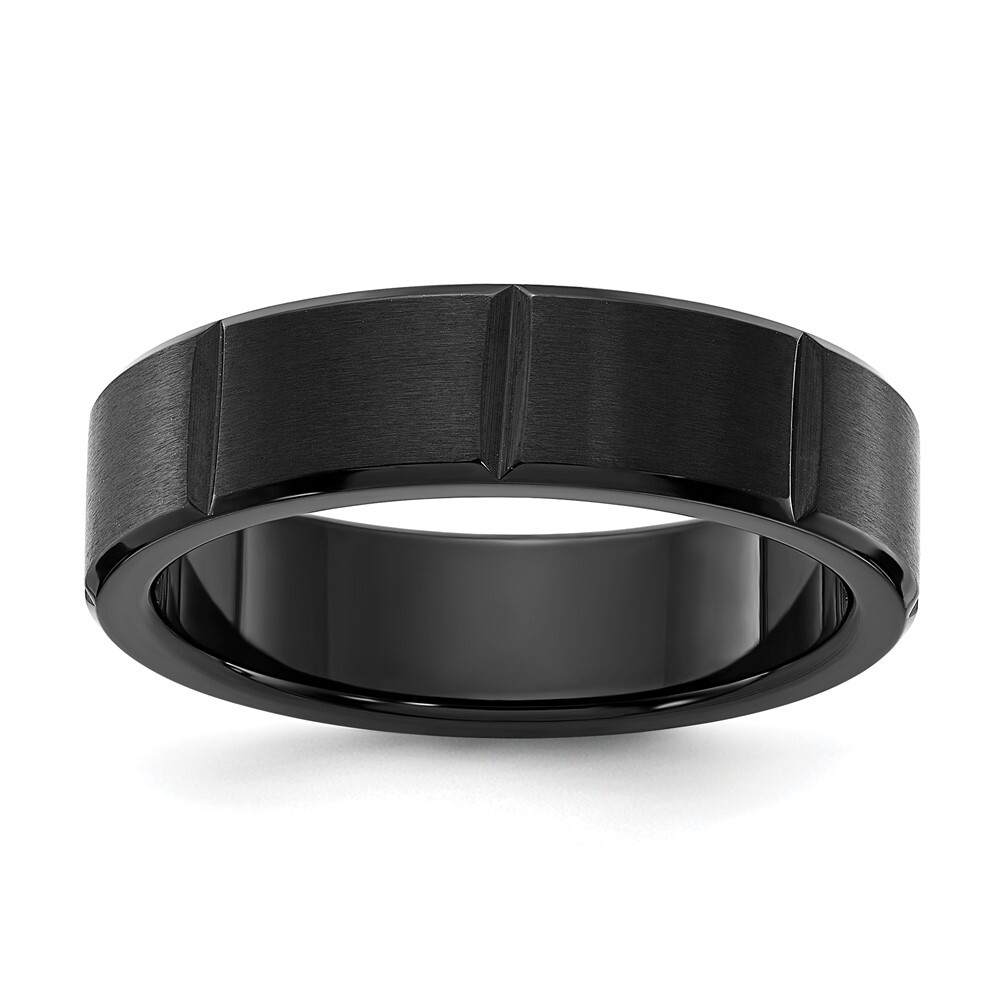 Titanium Polished Black IP-plated Grooved 6mm Band Ring Size 11