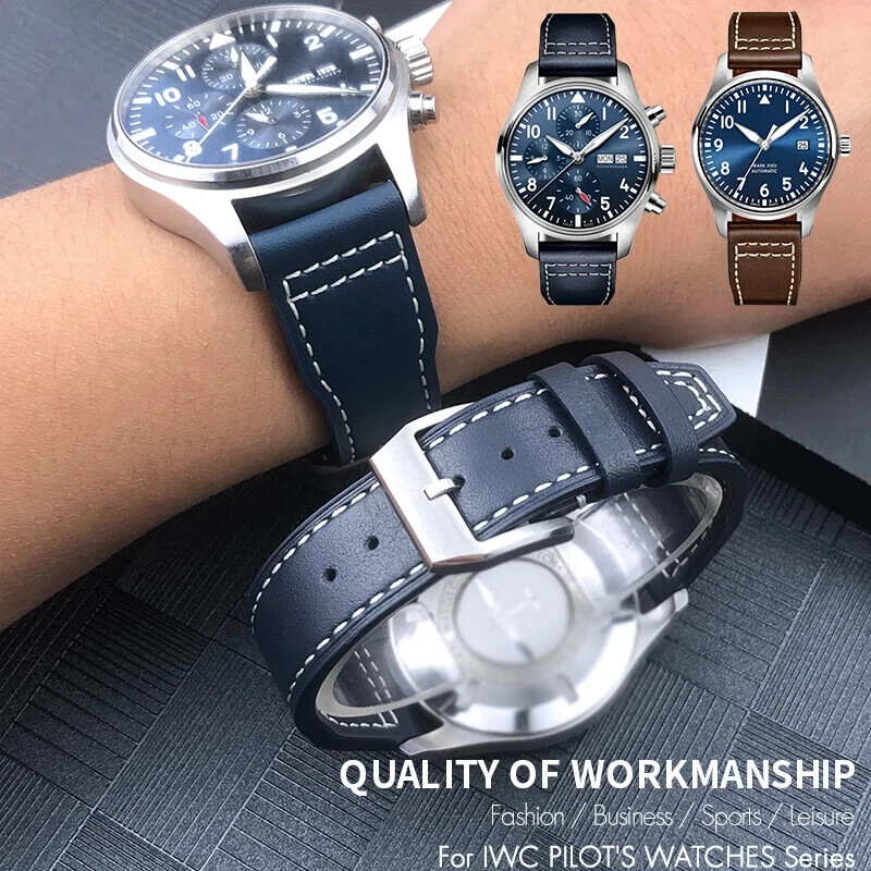 Genuine Leather Watch Band for IWC Pilot IW3777 in Black Blue Brown 21-22mm