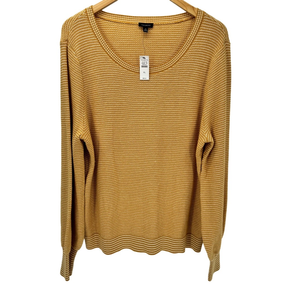 NEW Talbots Sweater Womens XL Mustard Yellow Pullover Knit Long Sleeve COMFY