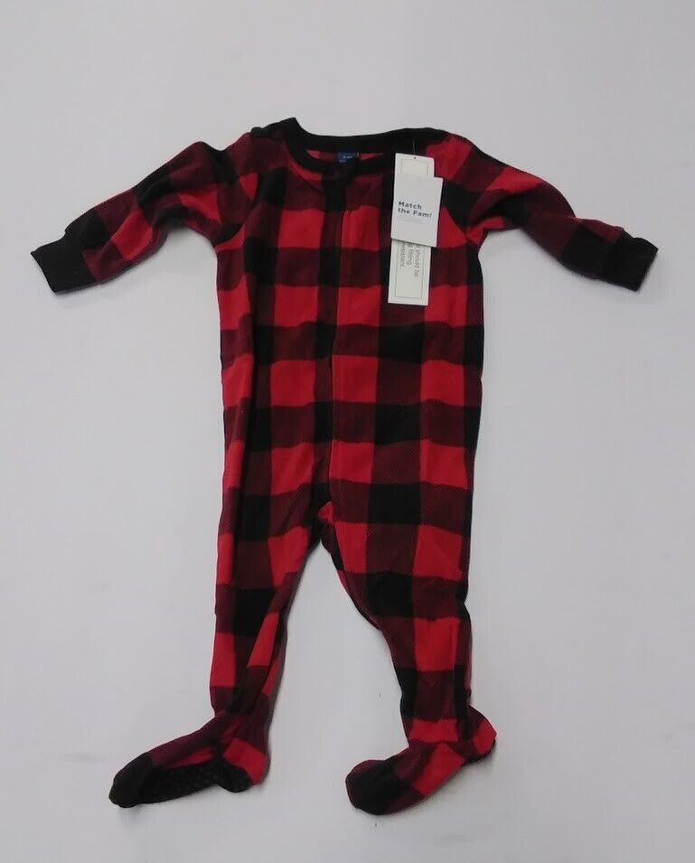 Gender-Neutral Matching Microfleece One-Piece Pajamas for Kids (Plaid, 12-18M)