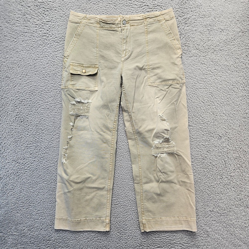 Anthropologie Pilcro Pants Womens Size 29 Beige Canvas Distressed Straight Leg
