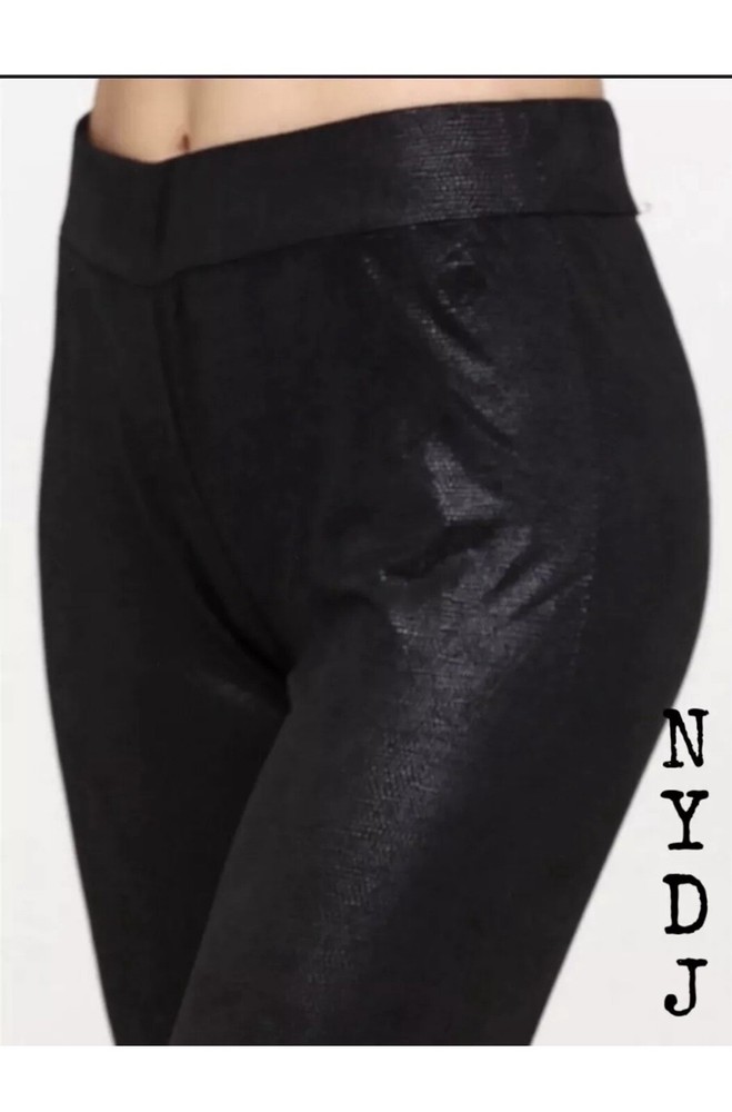 NYDJ Marca Legging Lift Tuck Stretch Coated Wax Faux Leather MOTO Look Black 8