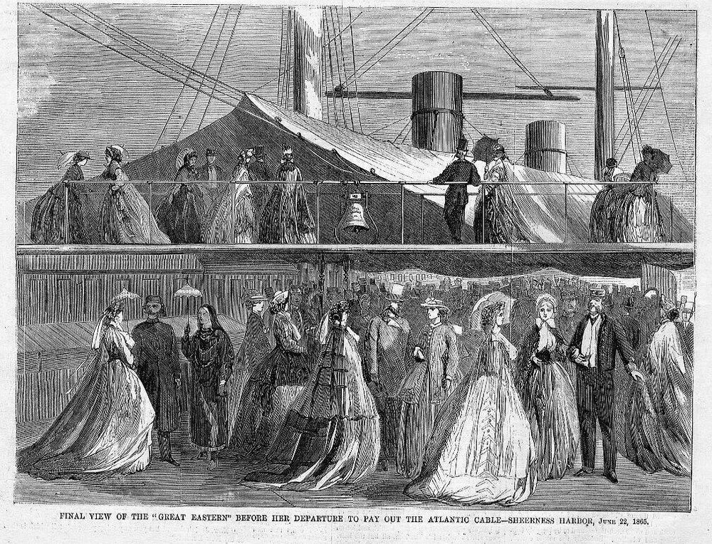 ATLANTIC TELEGRAPH CABLE 1865, GREAT EASTERN BEFORE DEPARTURE, SHEERNESS HARBOR