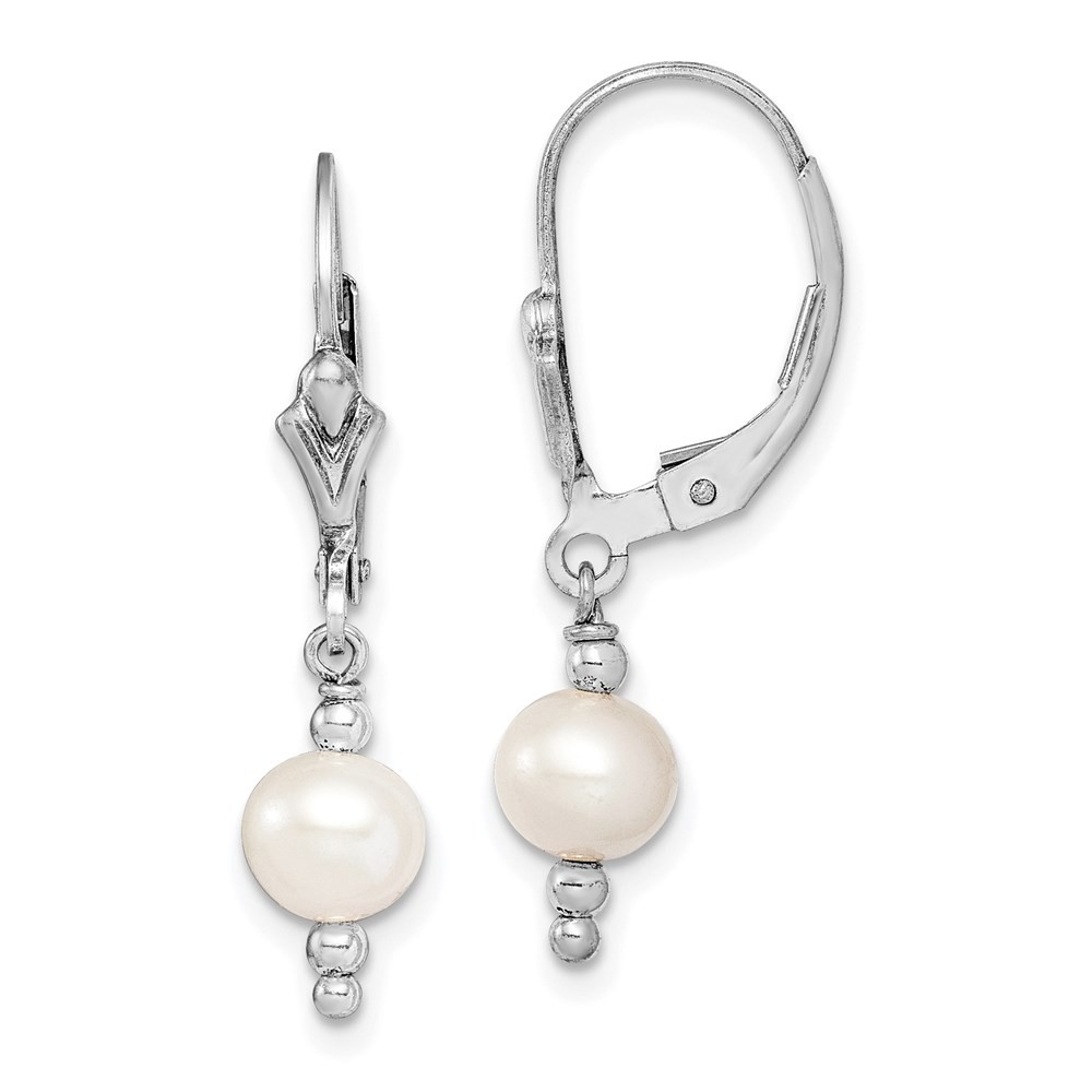 Sterling Silver 6-7mm White Cultured Pearl Leverback Drop & Dangle Earrings