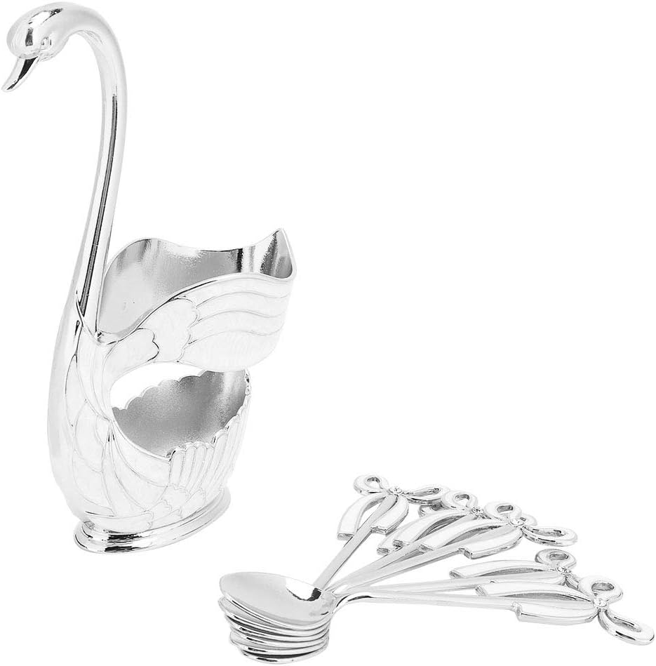 Coffee Dessert Spoon Set, Metal Dinner Swan Base Holder Fork Teaspoon Dinnerware
