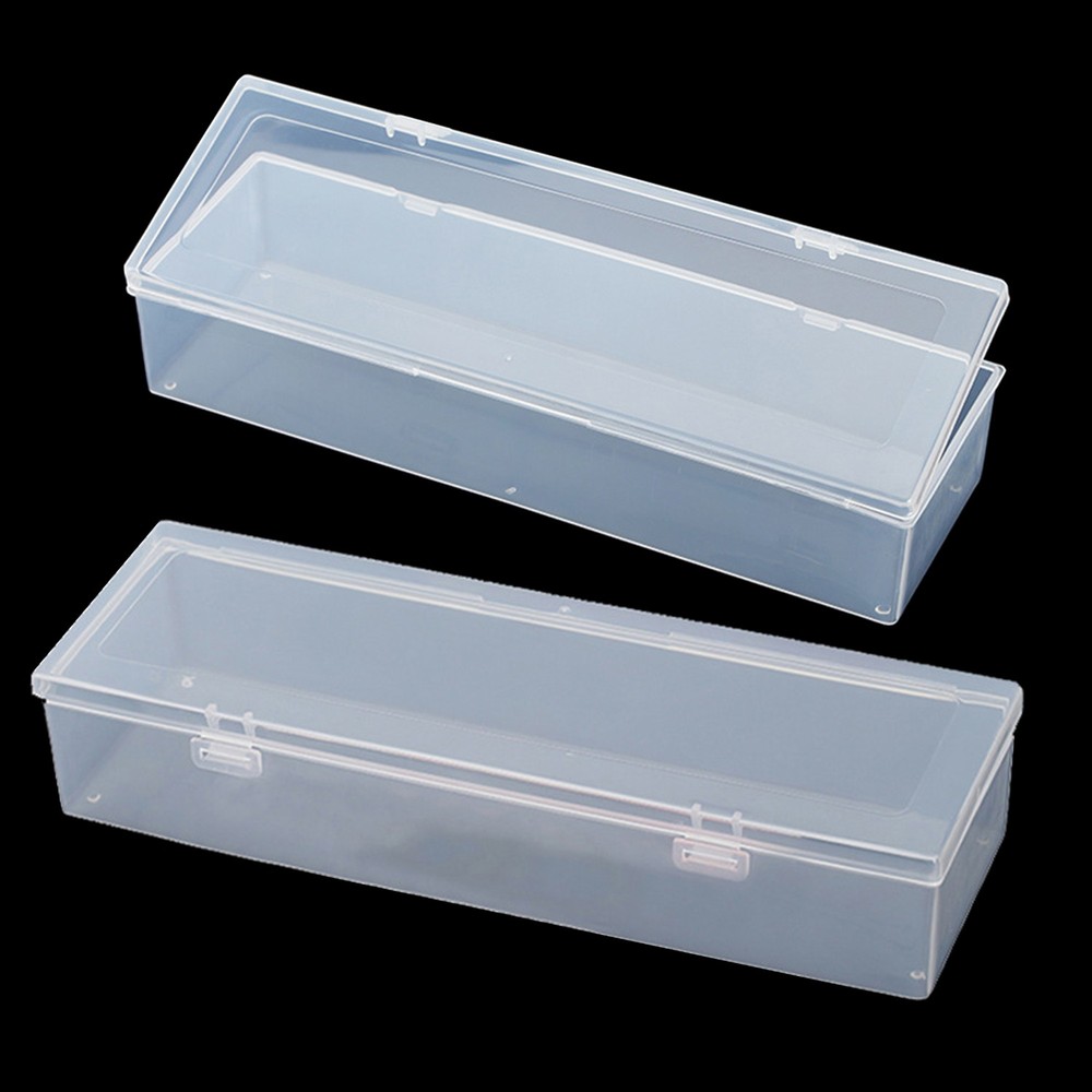 2x Large Plastic Storage Container Box Hinged Lid Crafts Markers Pens Pencils