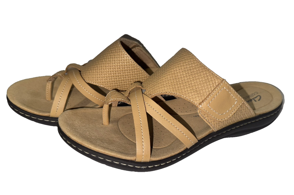 Clarks Womens Laurieann Edge Light Tan Leather Wedge Sandal for Spring Summer