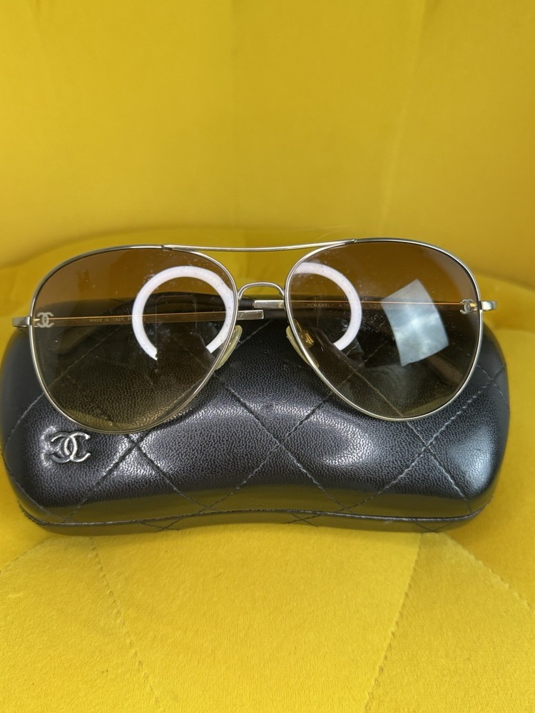 CHANEL Gold Titanium CC Aviator Sunglasses Italy