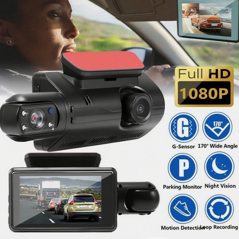 1080P Dual Lens Car DVR Dash Cam Video Recorder G-Sensor Front And Inside Camera