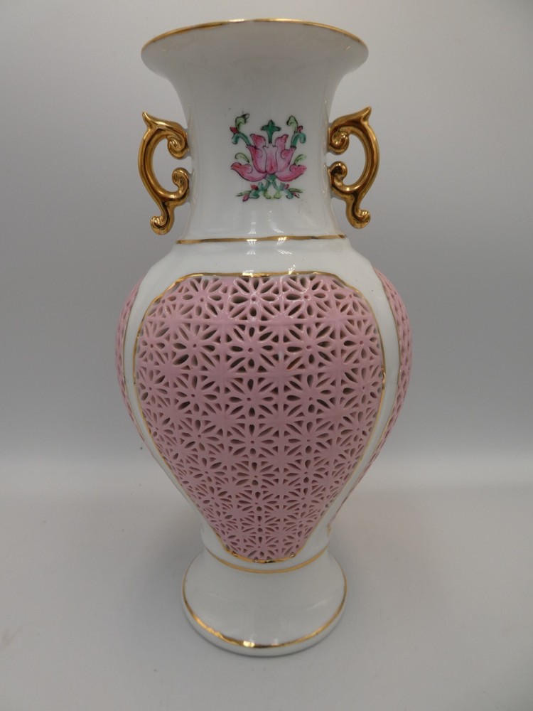 Pink Porcelain Floral Candle Holder with Pierced Design