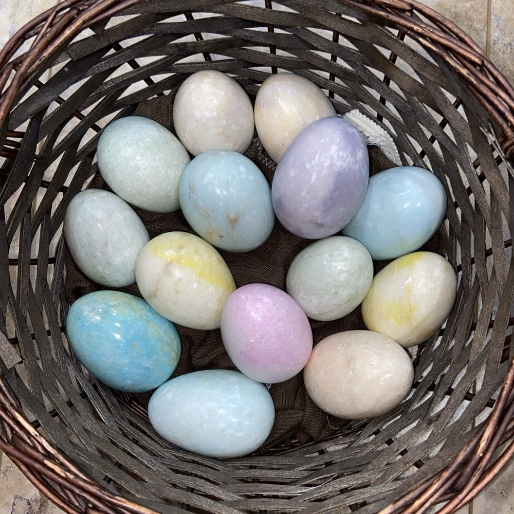 Lot 14 Vtg Eggs Multi-Colored 2.5”-3” Polished Marble Granite Alabaster or Stone