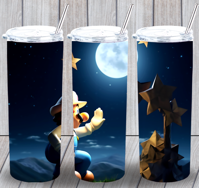 Mario #6 Multicolor 20oz Insulated Tumbler With Lid Clear Straw New