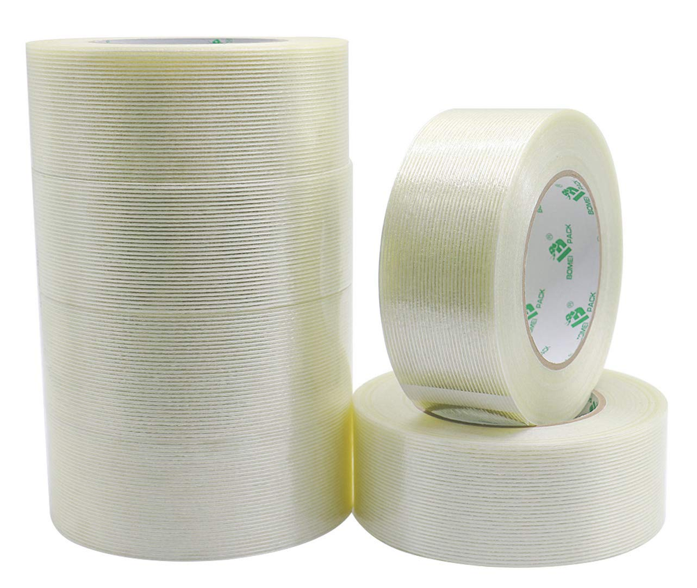6PACK Reinforced Packing Tape, 5.5Mil 2Inx 60Yds, Heavy Duty Fiber Strapping Ad