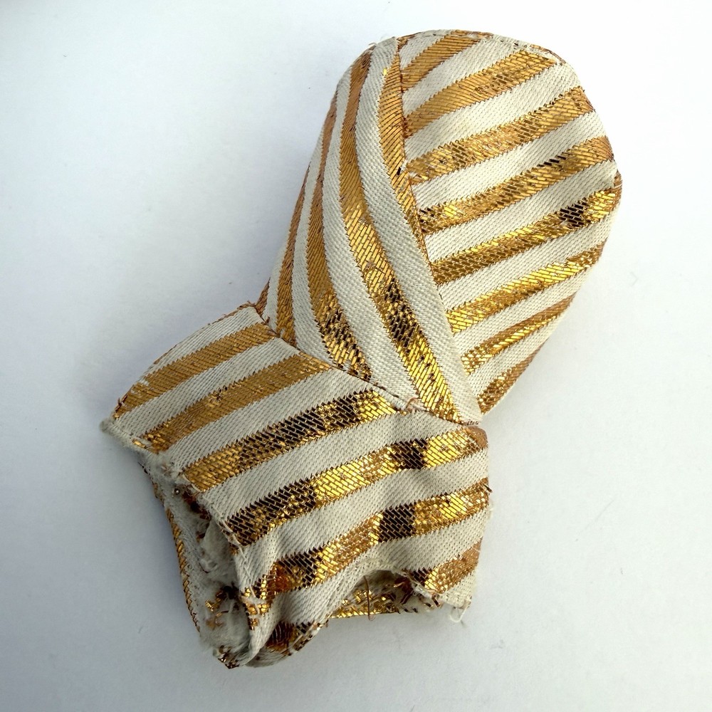 Vintage Barbie Fashion Queen Swimsuit #870 White & Gold Lame Stripes 1963 *Flaw*