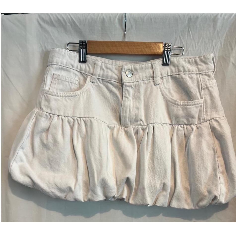 Zara Womens White Balloon Denim Skirt Medium Size M