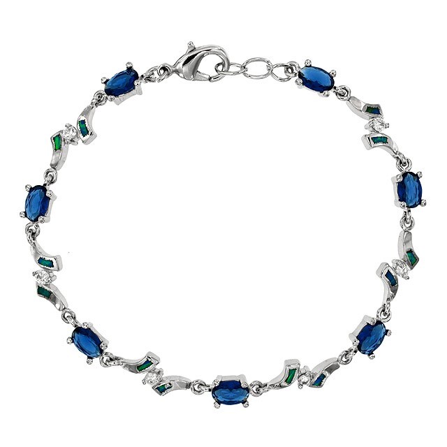 4CT Treated Sapphire & Australian Opal Sterling Silver Tennis Bracelet