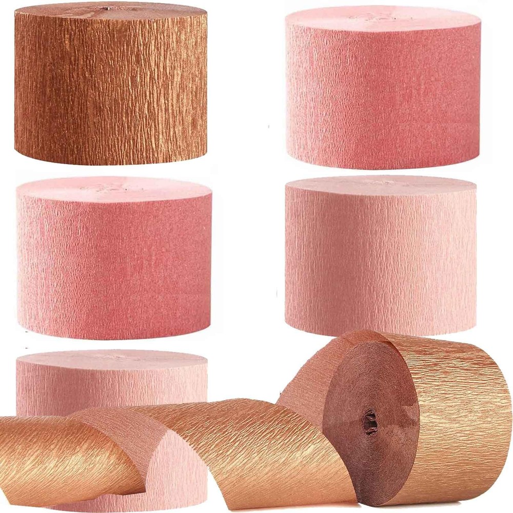 We Moment Rose Gold Pink and Dusty Pink Crepe Paper Streamers 1.8 Inch Wideni...