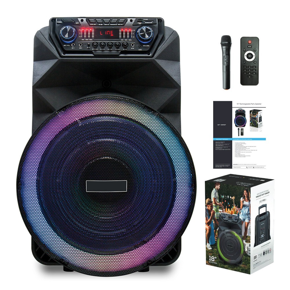 18-Inch 4500W Portable Bluetooth Speaker with Subwoofer Heavy Bass DJ Party System Mic Included