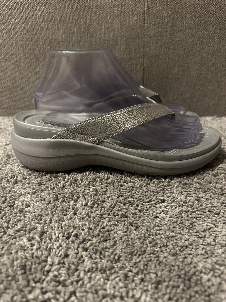Crocs Dual Comfort Silver Wedge Sandals Size 9
