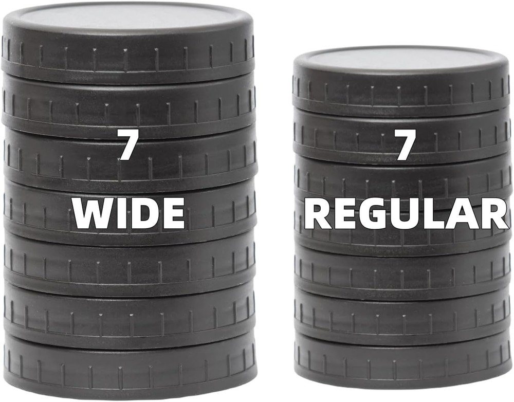 14 Pack Black Plastic Mason Jar Lids with Silicone Rings, 7 Wide Mouth