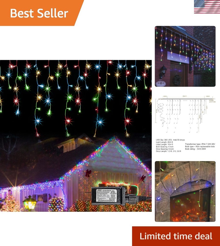 Christmas Icicle Lights, 8 Modes Curtain Fairy Lights with Drops, Connectable...