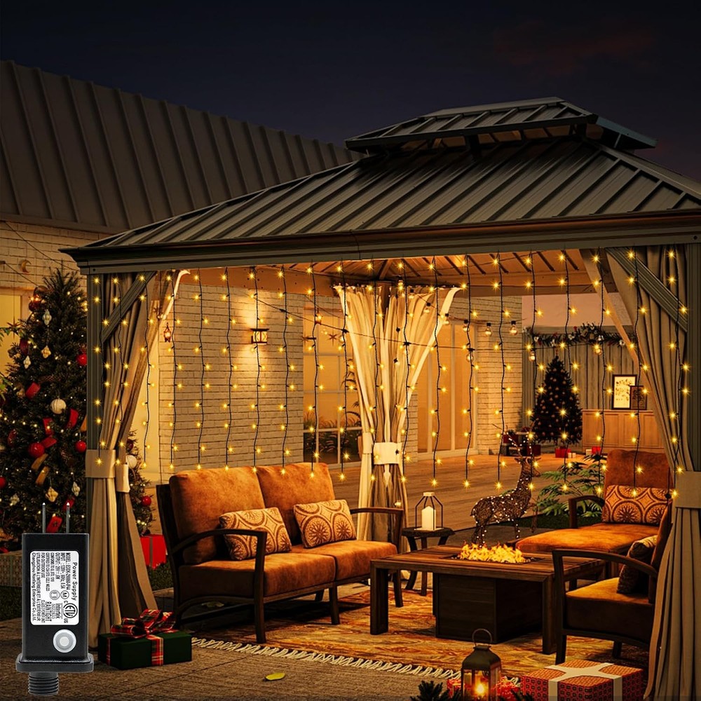 200 LED Curtain Lights, 13×3.3ft Plug in 8 Modes Window Hanging Fairy String Li