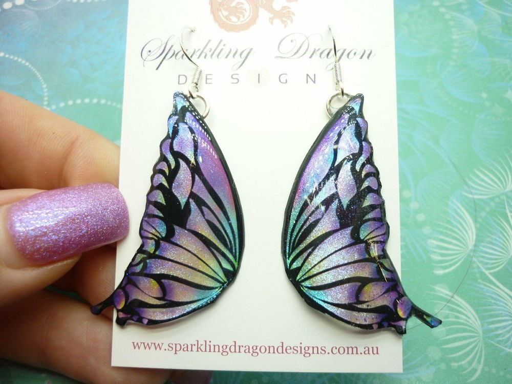 Purple Stained Glass Butterfly Wing Earrings Fairy Jewelry