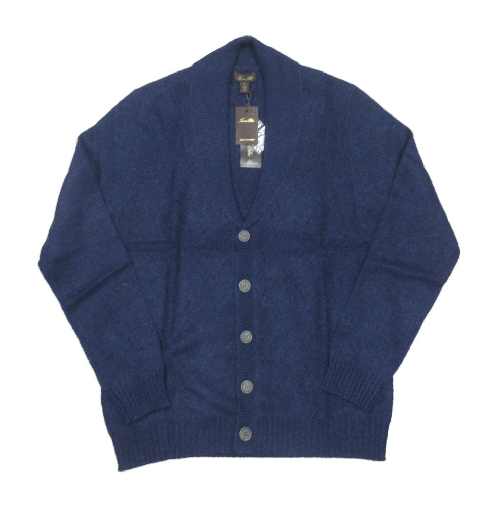 Tasso Elba Navy Heather Textured Pattern Cashmere Shawl-Neck Cardigan Sweater