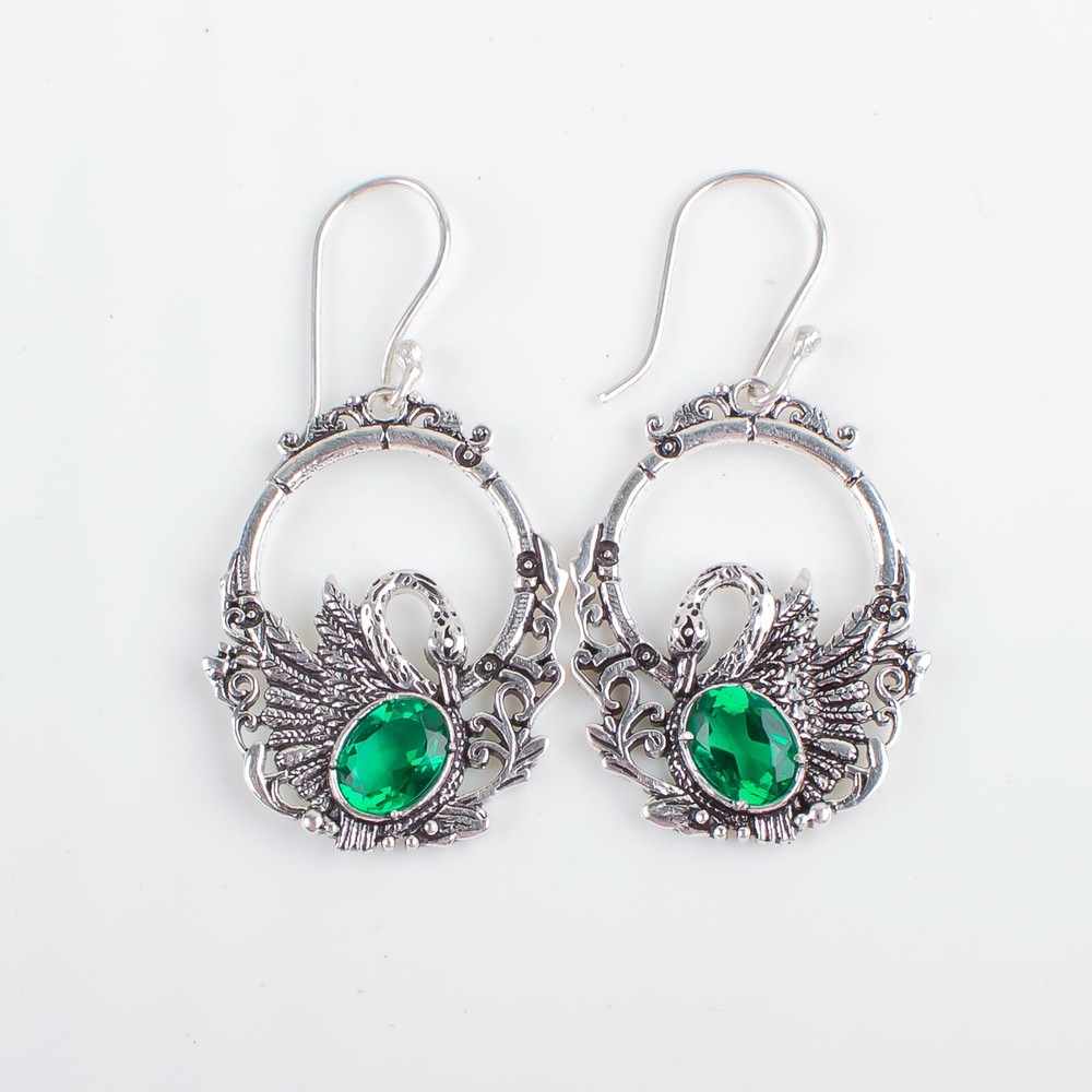 Natural Green Emerald Drop Earrings 925 Silver Gift for Her