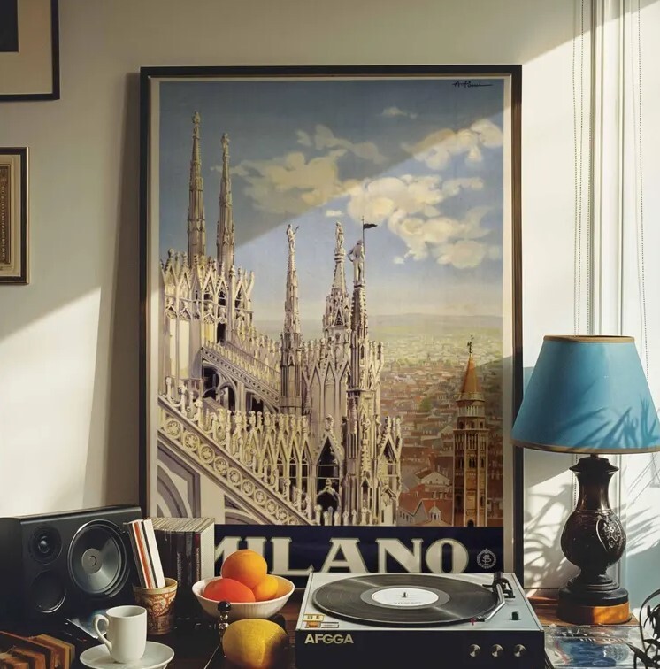 Vintage Milano Cathedral Poster | Art Deco Travel Print
