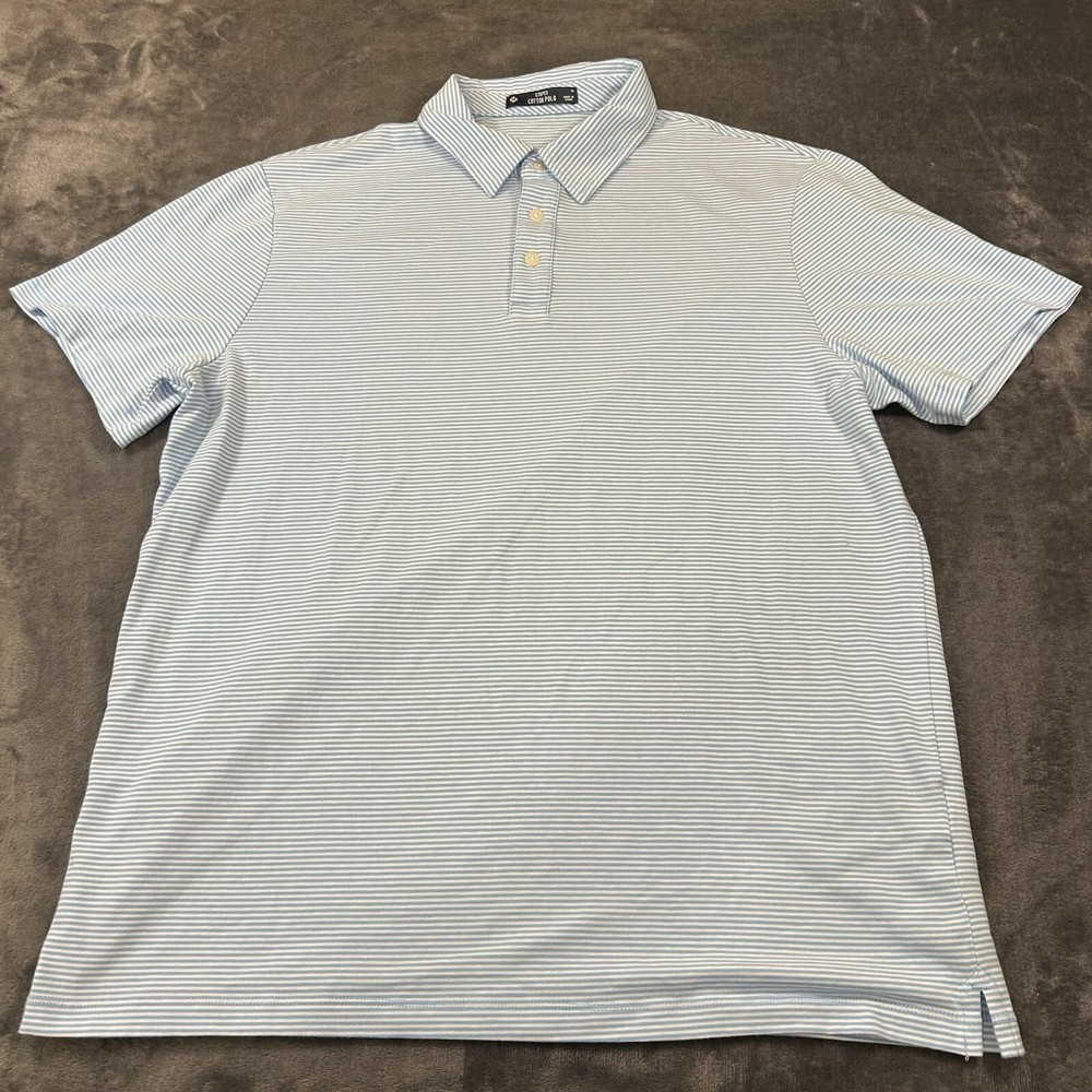 Members Mark Polo Shirt Mens Medium Blue White Striped Short Sleeve Stretch Work-image