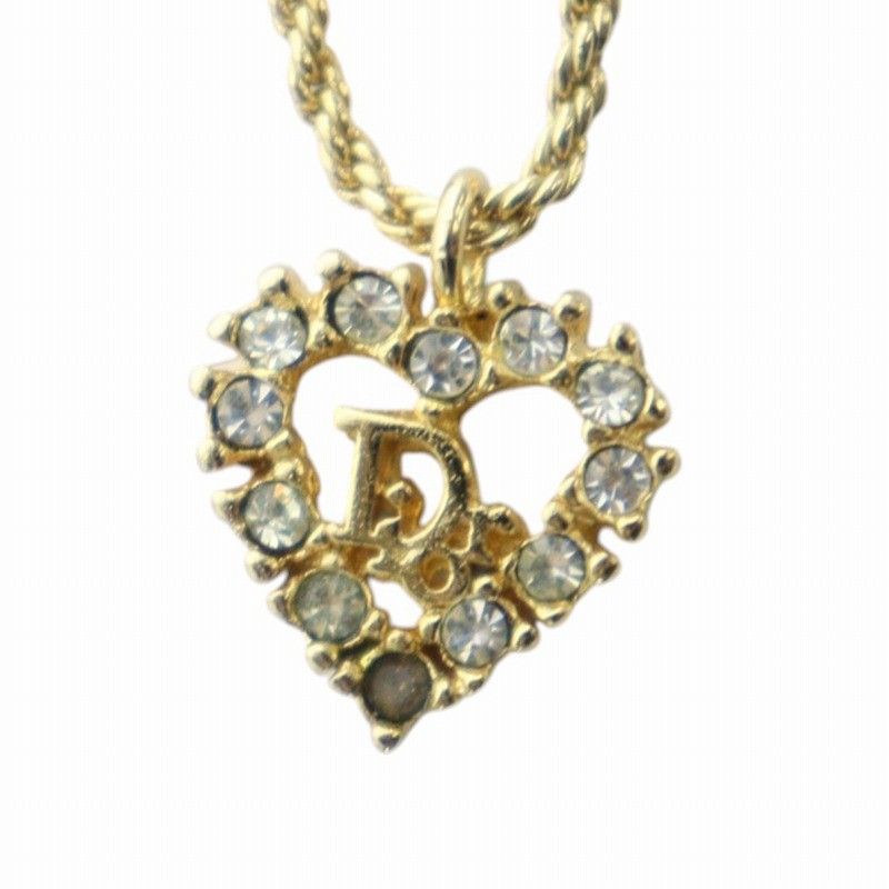 Y0812 Christian Dior Necklace Accessories Pendant Heart Rhinestone Cd Logo Gold