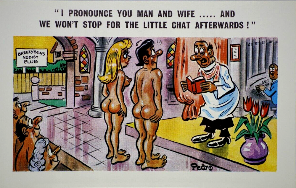 Postcard Seaside Comic Saucy Risqué Wedding Nudist Club Sunny Pedro Series 185