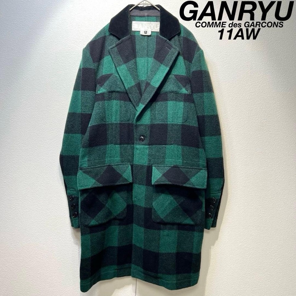GANRYU Wool Velor Check Chester Coat S Used Stylish Wool Blends
