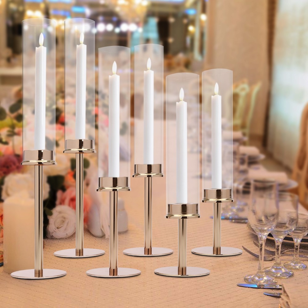 6 Pcs Wind-proof Candle Holders with Glass Shades for Party Decor