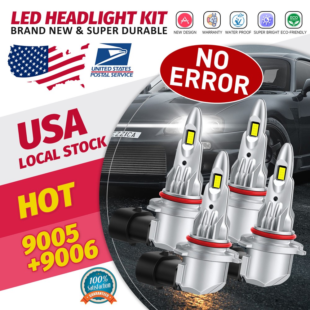 4X 9006 9005 LED Headlight Bulb Kit High Low Beam Super Bright Plug & Play New