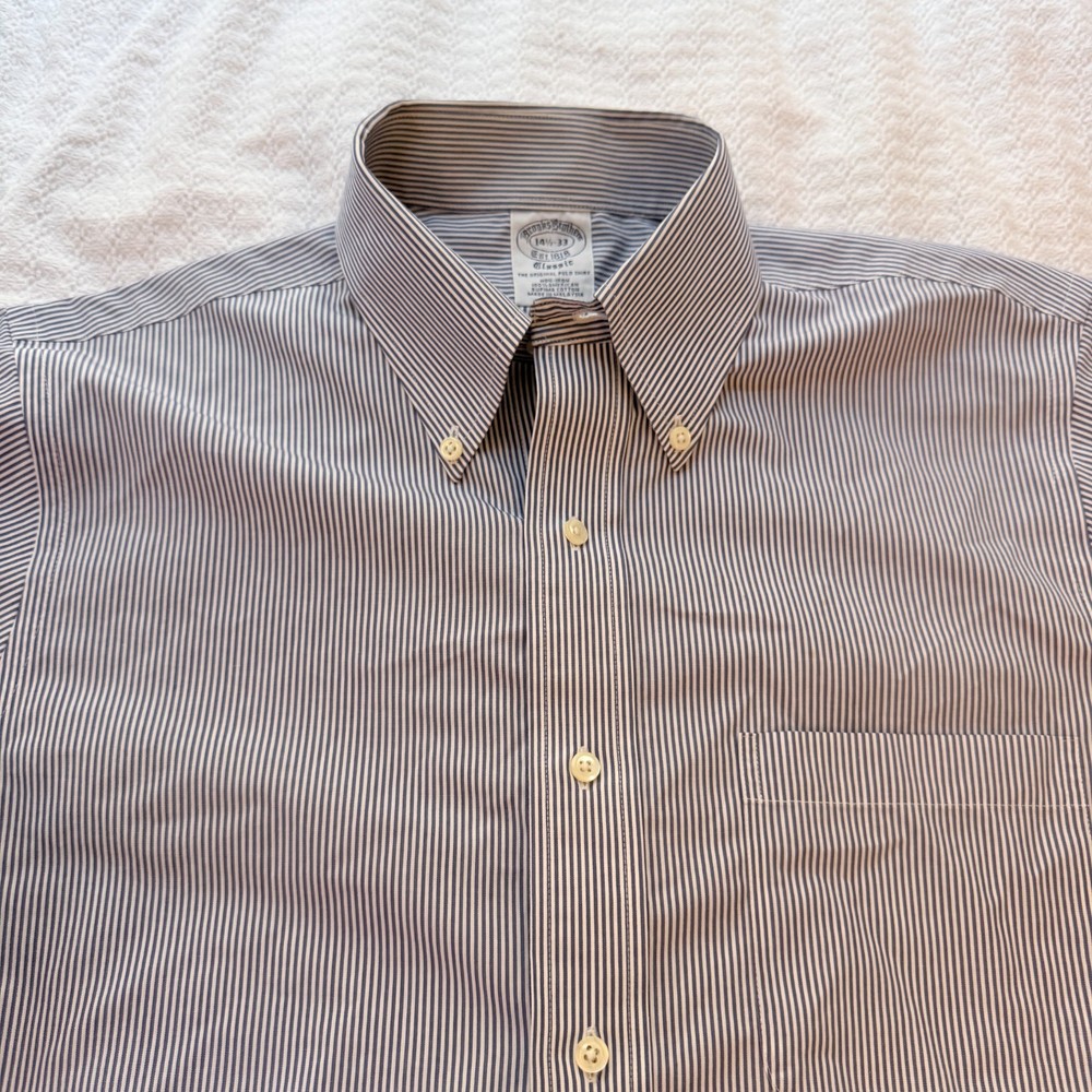 Brooks Brothers Classic Non-Iron Dress Shirt Men’s 14.5 33 Blue White Stripe