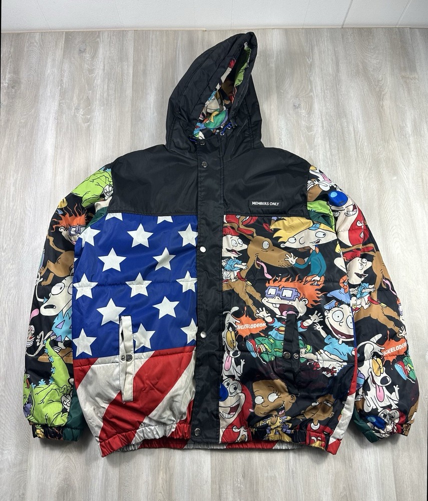 Nickelodeon Rugrats Puffer Jacket for Kids Medium Black Hooded Bomber  -image